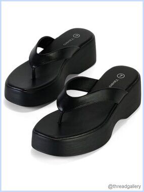 Platform Flip Flop Sandals Comfortable Wedge Thong Sandals Square Toe